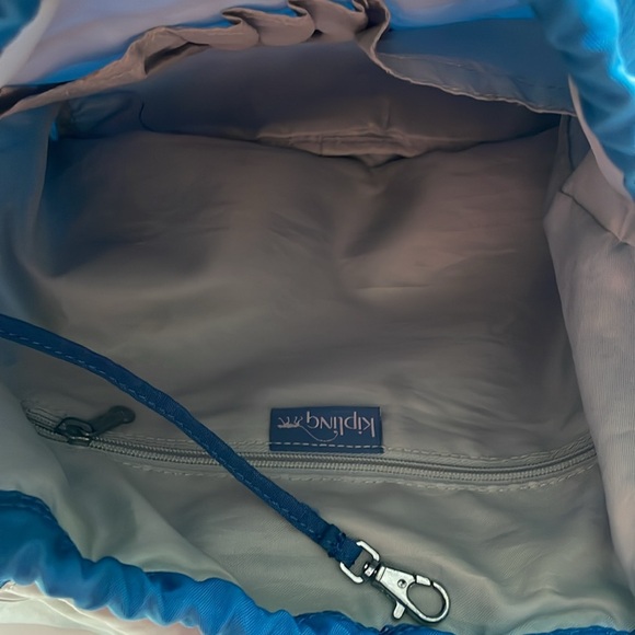 Vintage Kipling Backpack Duffle Bag Drawstring Nylon Medium, Teal - Picture 6 of 11